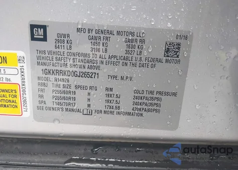 2016 GMC Acadia Slt-1 z USA, uszkodzony, nr VIN 1GKKRRKD0GJ265271